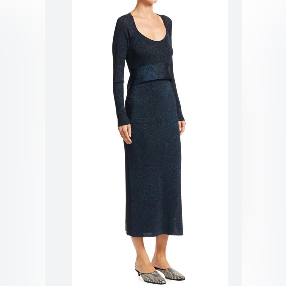 3.1 Phillip Lim Navy Tie-Waist Rib-Knit Midi Dress